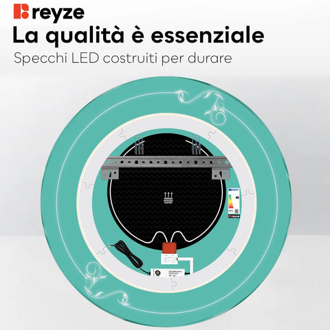 Specchio LED Rotondo | Pulsanti touch | Funzione anti-appannamento | Temperatura di colore regolabile - Reyze Serie Good Vibes Modello 5