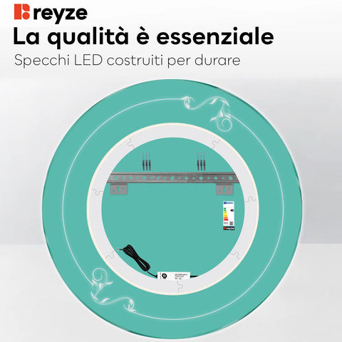 Specchio LED Rotondo | Controllo tramite interruttore a muro | Luce bianca calda - Reyze Serie Good Vibes Modello 5