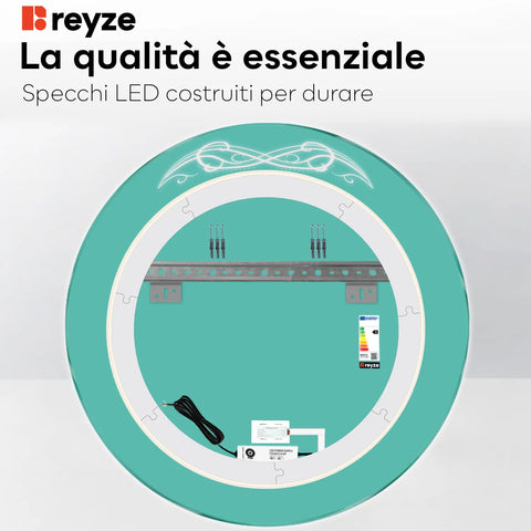 Specchio LED Rotondo | Pulsante touch | Luce bianca neutra - Reyze Serie Good Vibes Modello 6