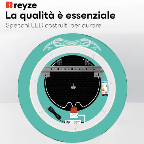 Specchio LED Rotondo | Pulsanti touch | Funzione anti-appannamento | Temperatura di colore regolabile - Reyze Serie Good Vibes Modello 6