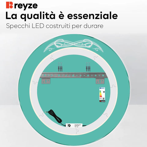 Specchio LED Rotondo | Controllo tramite interruttore a muro | Luce bianca fredda - Reyze Serie Good Vibes Modello 6