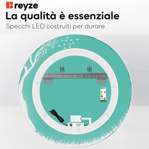 Specchio LED Rotondo | Pulsante touch | Luce bianca neutra - Reyze Serie Good Vibes Modello 8