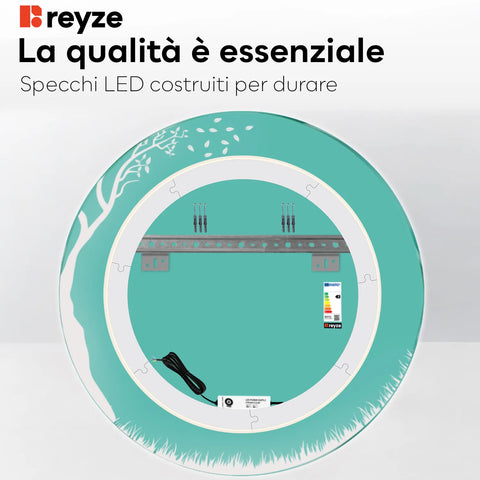 Specchio LED Rotondo | Controllo tramite interruttore a muro | Luce bianca neutra - Reyze Serie Good Vibes Modello 8
