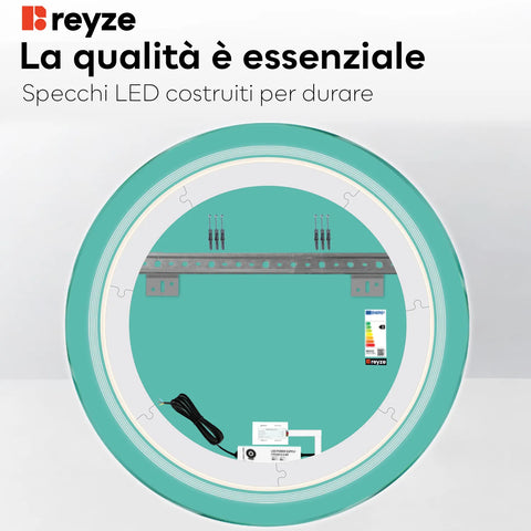 Specchio LED Rotondo | Pulsante touch | Luce bianca neutra - Reyze Serie Minimal Modello 1