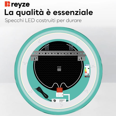 Specchio LED Rotondo | Pulsanti touch | Funzione anti-appannamento | Temperatura di colore regolabile - Reyze Serie Minimal Modello 1