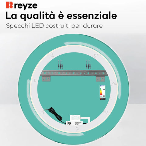 Specchio LED Rotondo | Pulsante touch | Luce bianca fredda - Reyze Serie Minimal Modello 2