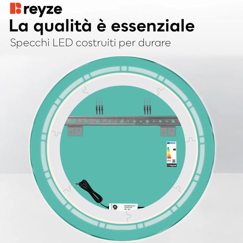 Specchio LED Rotondo | Controllo tramite interruttore a muro | Luce bianca fredda - Reyze Serie Minimal Modello 3