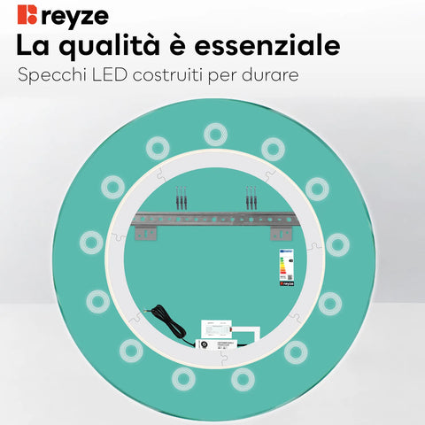 Specchio LED Rotondo | Pulsante touch | Luce bianca fredda - Reyze Serie Minimal Modello 4