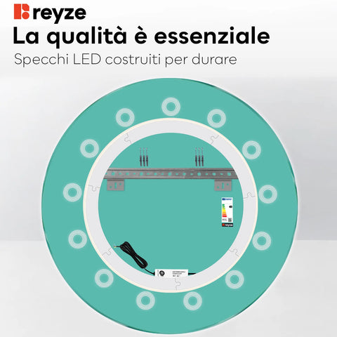 Specchio LED Rotondo | Controllo tramite interruttore a muro | Luce bianca neutra - Reyze Serie Minimal Modello 4