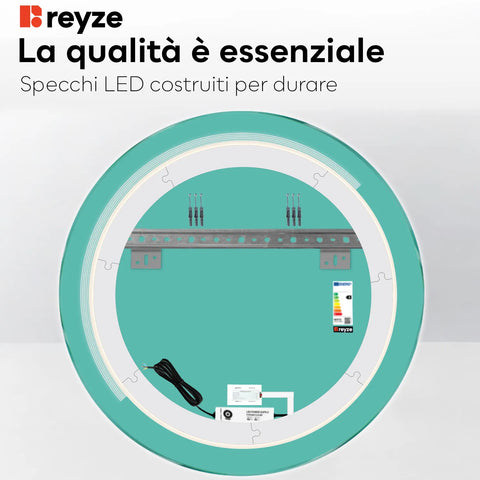 Specchio LED Rotondo | Pulsante touch | Luce bianca neutra - Reyze Serie Minimal Modello 5