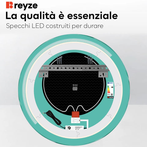 Specchio LED Rotondo | Pulsanti touch | Funzione anti-appannamento | Luce bianca calda - Reyze Serie Minimal Modello 5