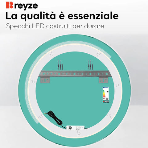 Specchio LED Rotondo | Controllo tramite interruttore a muro | Luce bianca calda - Reyze Serie Minimal Modello 5