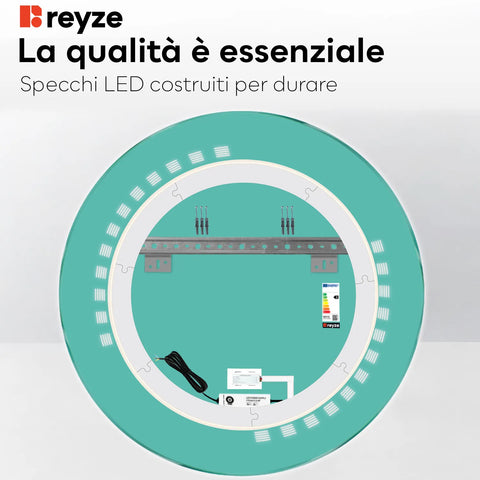 Specchio LED Rotondo | Pulsante touch | Luce bianca fredda - Reyze Serie Minimal Modello 6