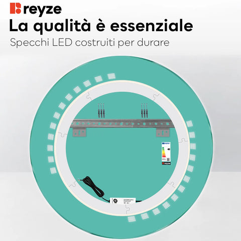 Specchio LED Rotondo | Controllo tramite interruttore a muro | Luce bianca fredda - Reyze Serie Minimal Modello 6