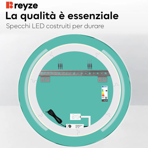 Specchio LED Rotondo | Pulsante touch | Luce bianca neutra - Reyze Serie Minimal Modello 7