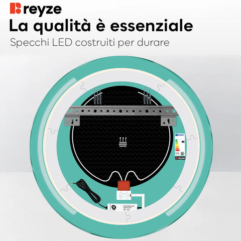 Specchio LED Rotondo | Pulsanti touch | Funzione anti-appannamento | Luce bianca fredda - Reyze Serie Minimal Modello 7