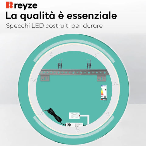 Specchio LED Rotondo | Pulsante touch | Luce bianca fredda - Reyze Serie Minimal Modello 8