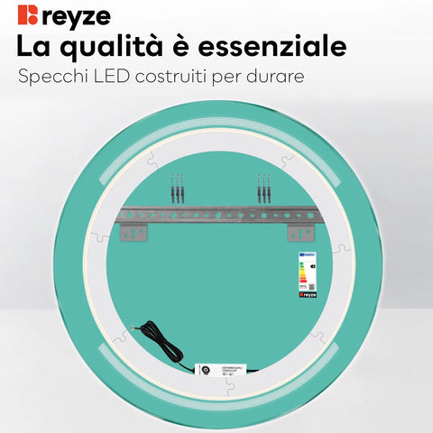 Specchio LED Rotondo | Controllo tramite interruttore a muro | Luce bianca fredda - Reyze Serie Minimal Modello 8