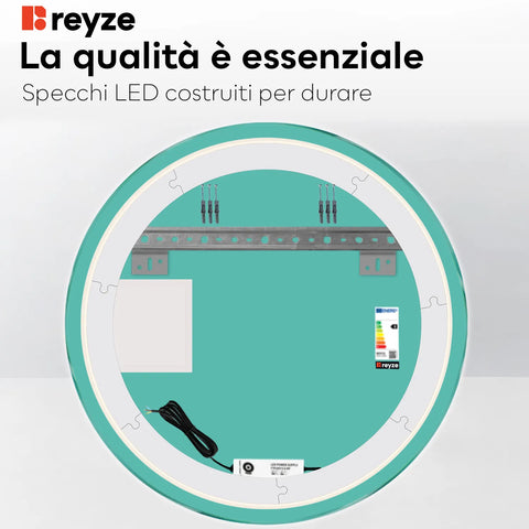 Specchio LED Rotondo | Controllo tramite interruttore a muro | Luce bianca fredda - Reyze Serie Motivated Modello 1