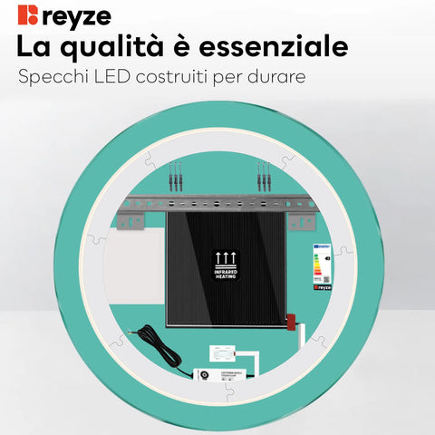 Specchio LED Rotondo | Pulsanti touch | Funzione anti-appannamento | Temperatura di colore regolabile - Reyze Serie Motivated Modello 2