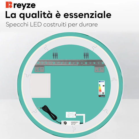 Specchio LED Rotondo | Pulsante touch | Luce bianca neutra - Reyze Serie Motivated Modello 3