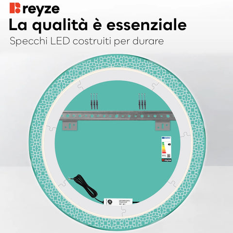 Specchio LED Rotondo | Controllo tramite interruttore a muro | Luce bianca calda - Reyze Serie Official Modello 1