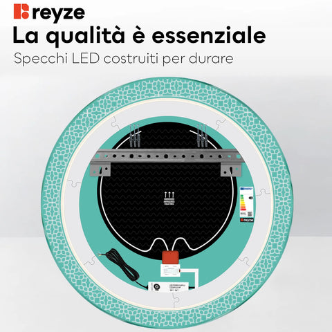 Specchio LED Rotondo | Pulsanti touch | Funzione anti-appannamento | Luce bianca neutra - Reyze Serie Official Modello 1