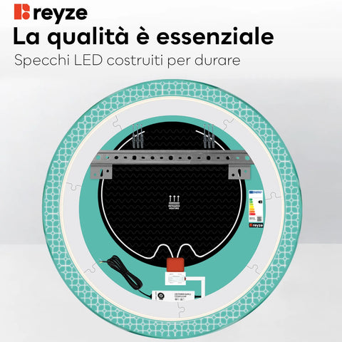 Specchio LED Rotondo | Pulsanti touch | Funzione anti-appannamento | Temperatura di colore regolabile - Reyze Serie Official Modello 2