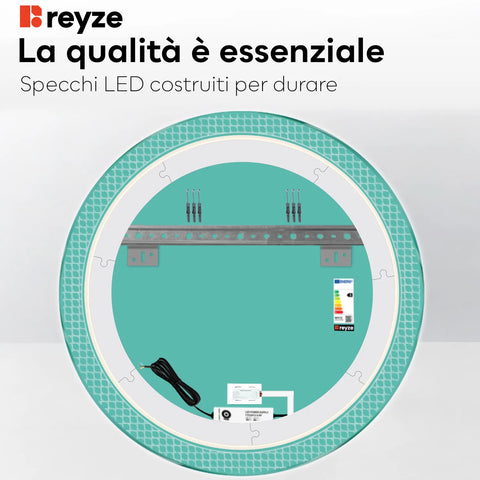 Specchio LED Rotondo | Pulsante touch | Luce bianca neutra - Reyze Serie Official Modello 3