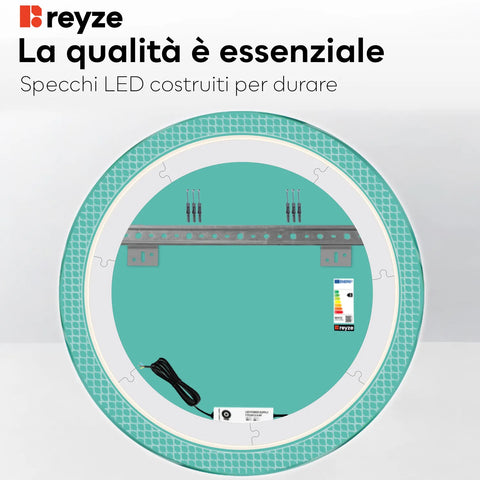 Specchio LED Rotondo | Controllo tramite interruttore a muro | Luce bianca neutra - Reyze Serie Official Modello 3