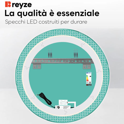 Specchio LED Rotondo | Pulsante touch | Luce bianca neutra - Reyze Serie Official Modello 4