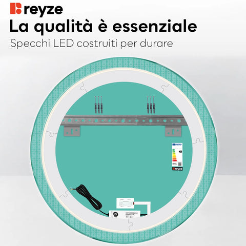 Specchio LED Rotondo | Pulsante touch | Luce bianca neutra - Reyze Serie Official Modello 5