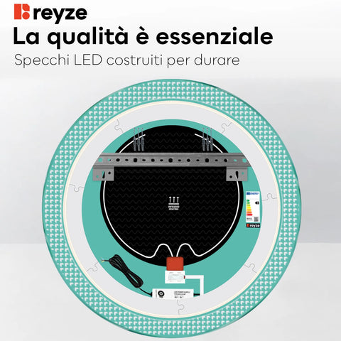 Specchio LED Rotondo | Pulsanti touch | Funzione anti-appannamento | Luce bianca calda - Reyze Serie Official Modello 6