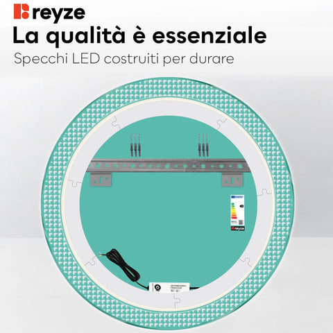 Specchio LED Rotondo | Controllo tramite interruttore a muro | Luce bianca fredda - Reyze Serie Official Modello 6