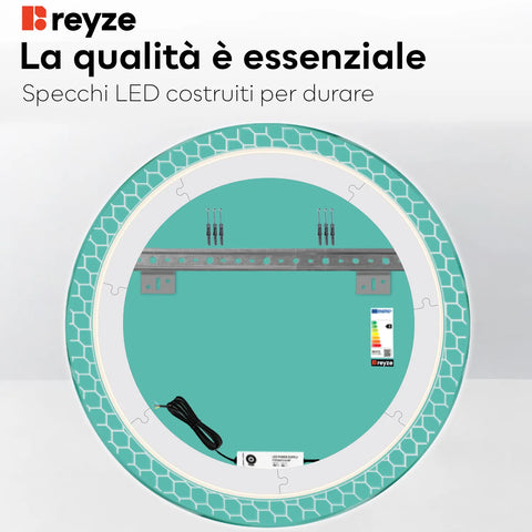 Specchio LED Rotondo | Controllo tramite interruttore a muro | Luce bianca calda - Reyze Serie Official Modello 7