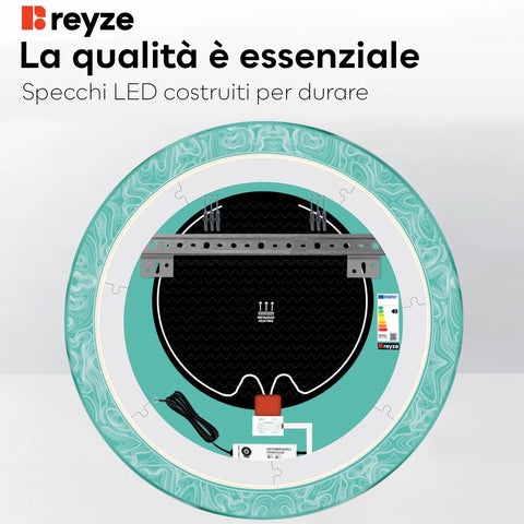 Specchio LED Rotondo | Pulsanti touch | Funzione anti-appannamento | Luce bianca fredda - Reyze Serie Official Modello 8