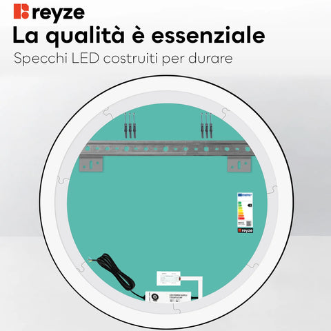 Specchio LED Rotondo | Pulsante touch | Luce bianca neutra - Reyze Serie Salono Modello 4