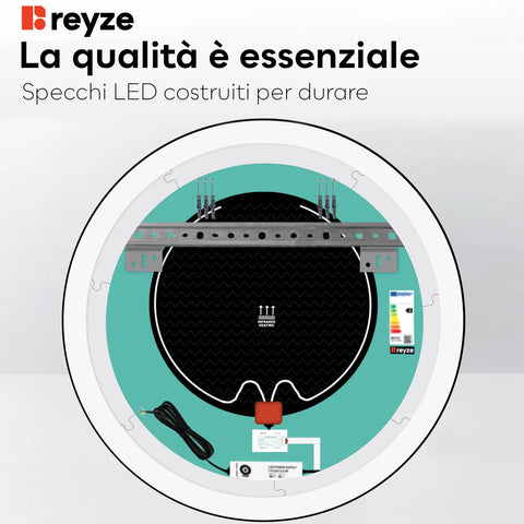 Specchio LED Rotondo | Pulsanti touch | Funzione anti-appannamento | Luce bianca fredda - Reyze Serie Salono Modello 5