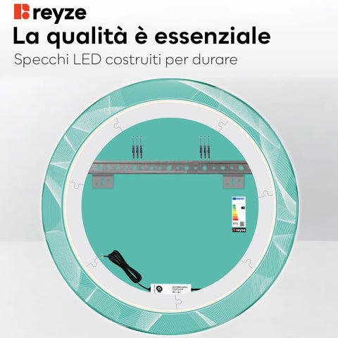 Specchio LED Rotondo | Controllo tramite interruttore a muro | Luce bianca calda - Reyze Serie Simetria Modello 2