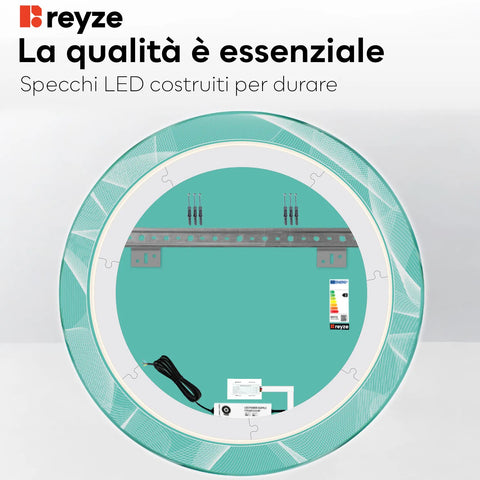 Specchio LED Rotondo | Pulsante touch | Luce bianca calda - Reyze Serie Simetria Modello 2