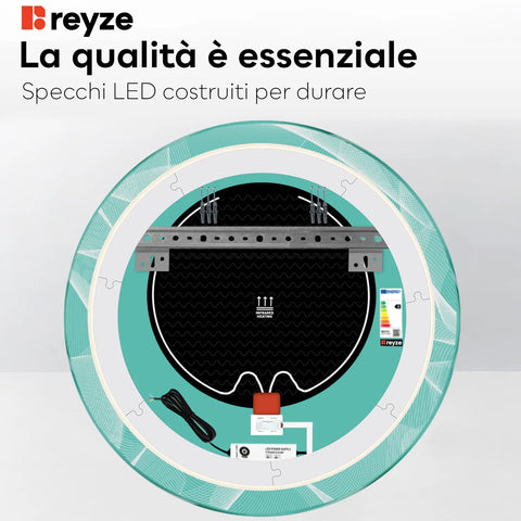 Specchio LED Rotondo | Pulsanti touch | Funzione anti-appannamento | Luce bianca fredda - Reyze Serie Simetria Modello 2