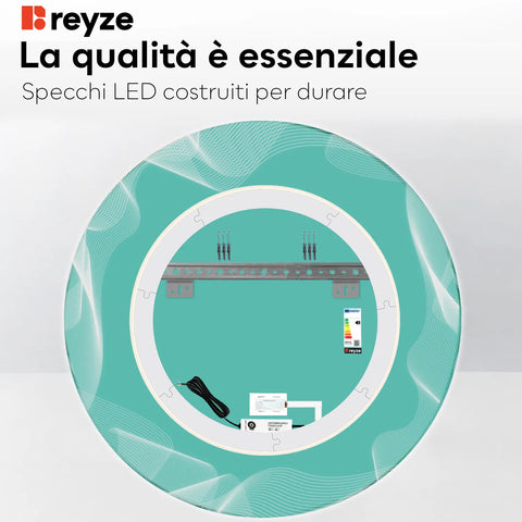 Specchio LED Rotondo | Pulsante touch | Luce bianca calda - Reyze Serie Simetria Modello 3