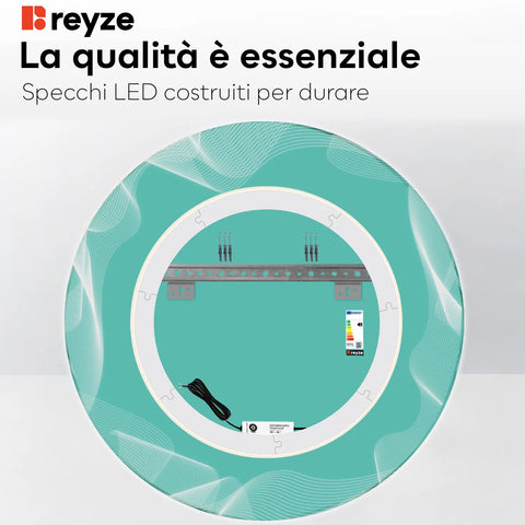 Specchio LED Rotondo | Controllo tramite interruttore a muro | Luce bianca calda - Reyze Serie Simetria Modello 3