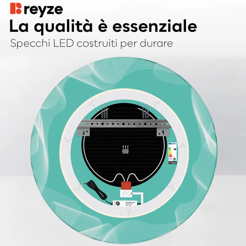 Specchio LED Rotondo | Pulsanti touch | Funzione anti-appannamento | Temperatura di colore regolabile - Reyze Serie Simetria Modello 3