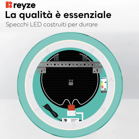 Specchio LED Rotondo | Pulsanti touch | Funzione anti-appannamento | Luce bianca fredda - Reyze Serie Simetria Modello 4