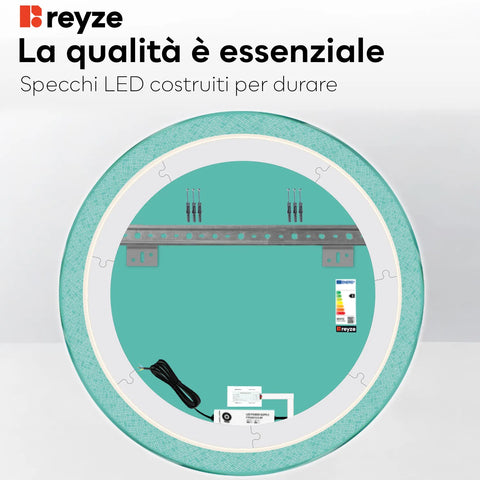 Specchio LED Rotondo | Pulsante touch | Luce bianca neutra - Reyze Serie Simetria Modello 5