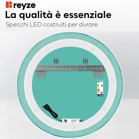 Specchio LED Rotondo | Controllo tramite interruttore a muro | Luce bianca fredda - Reyze Serie Simetria Modello 5