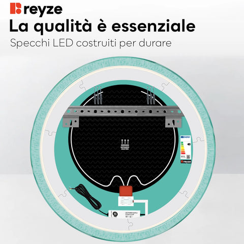 Specchio LED Rotondo | Pulsanti touch | Funzione anti-appannamento | Luce bianca calda - Reyze Serie Simetria Modello 6
