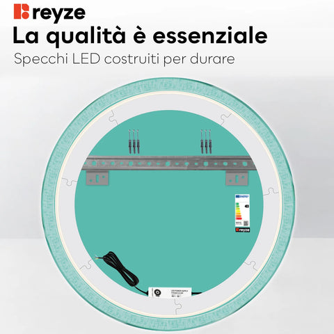 Specchio LED Rotondo | Controllo tramite interruttore a muro | Luce bianca fredda - Reyze Serie Simetria Modello 6
