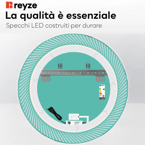 Specchio LED Rotondo | Pulsante touch | Luce bianca calda - Reyze Serie Simetria Modello 7